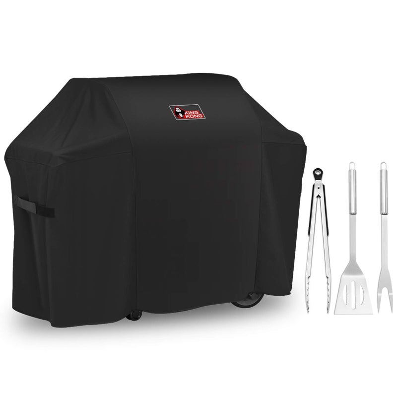 Kingkong Grill Cover 7130 Premium Outdoor Cover for Weber Genesis II 3 Burner & Genesis 300 Series Grill and Genesis II LX 300 Series Gas Grill Including Stainless Steel Meat Fork, Spatula and Tongs - Image 1